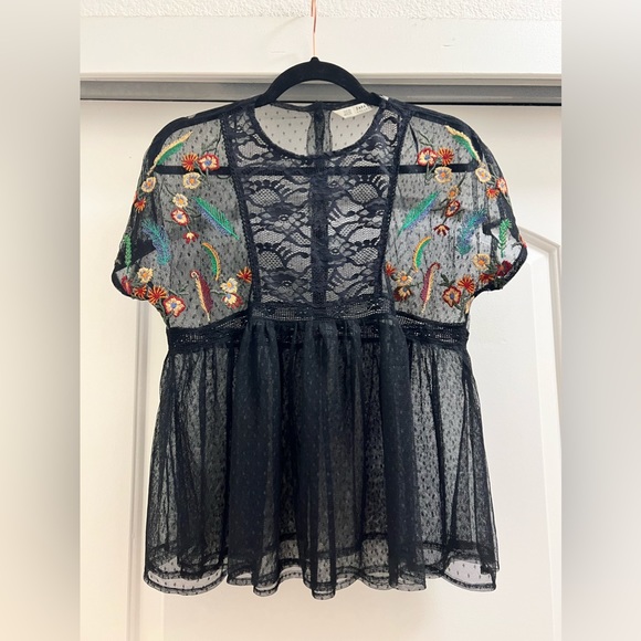 Zara Tops - Zara Floral Lace Embroidered Top